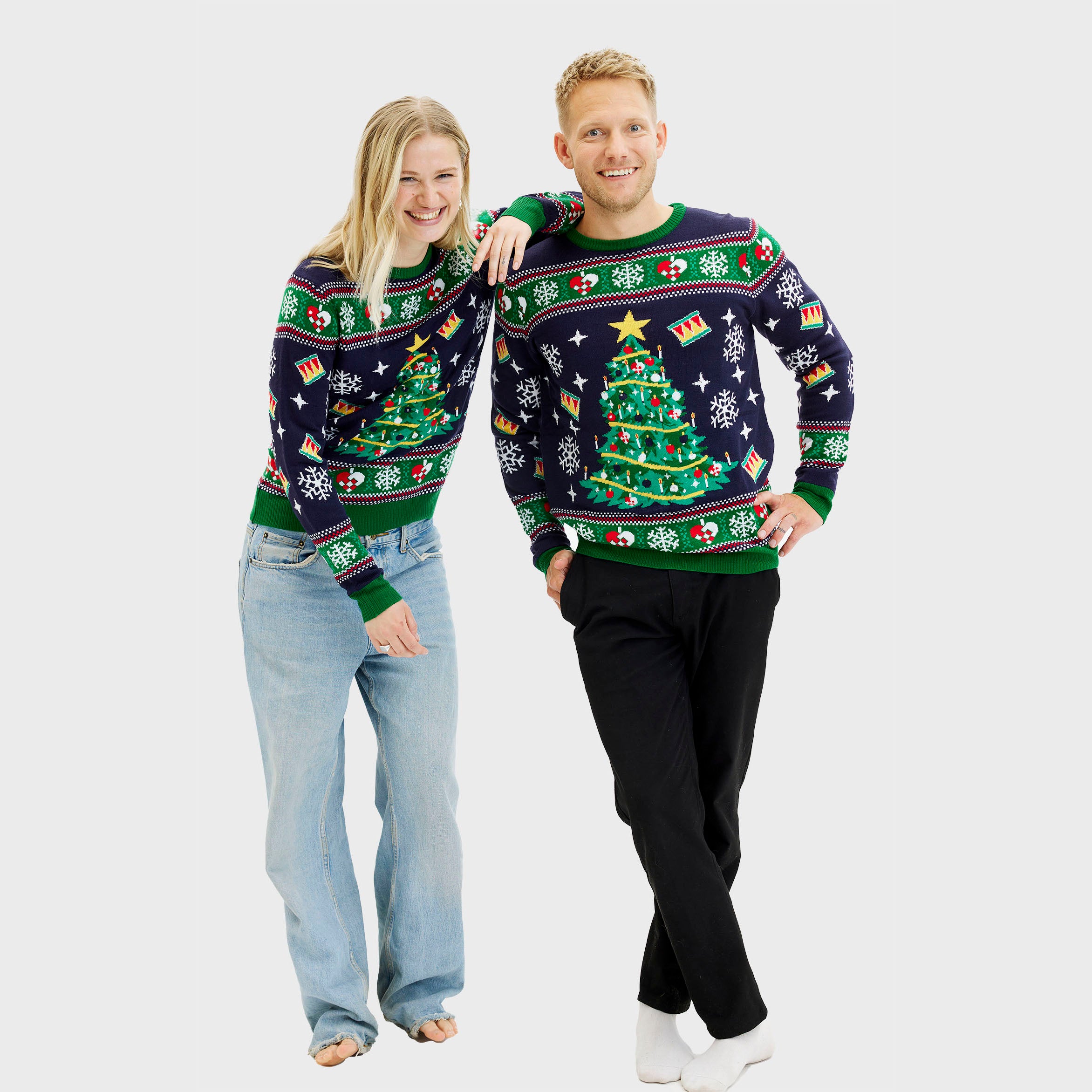 Juletræets Julesweater Navy med lys