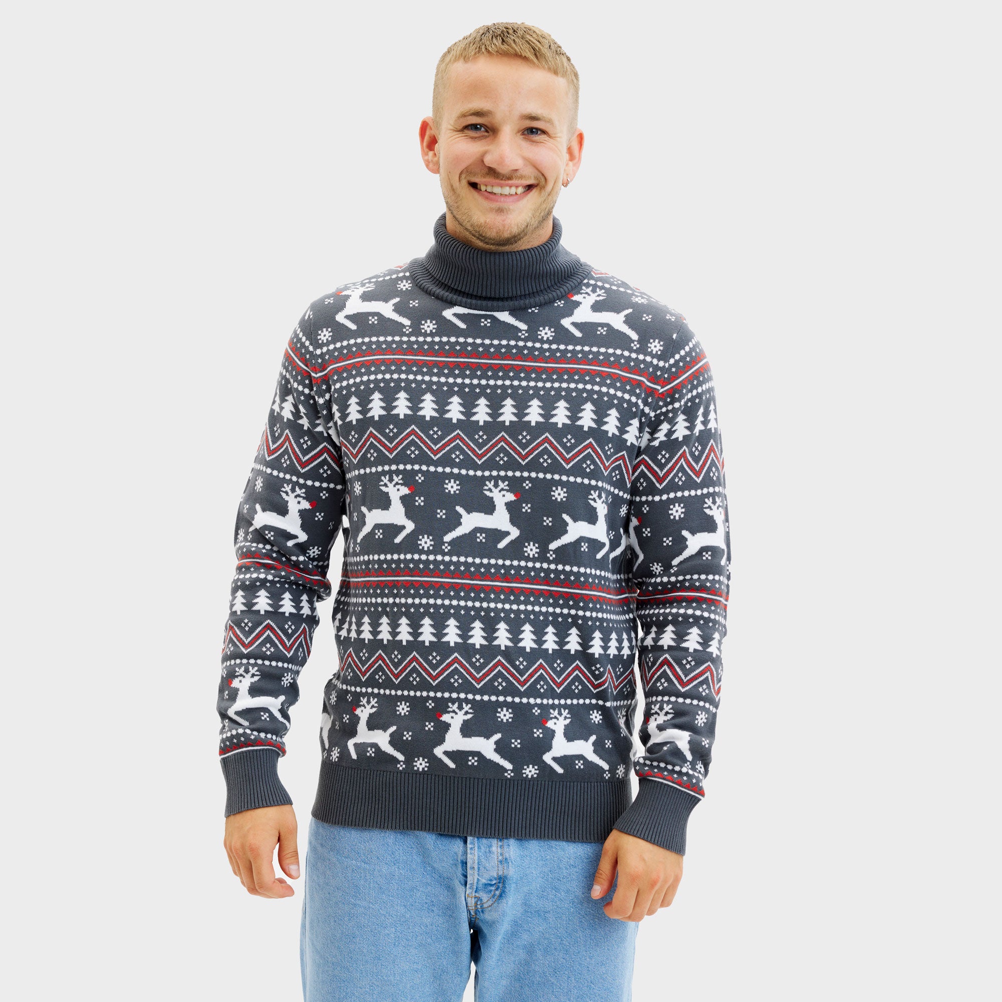 Den Stilede Highneck Julesweater i grå til herre