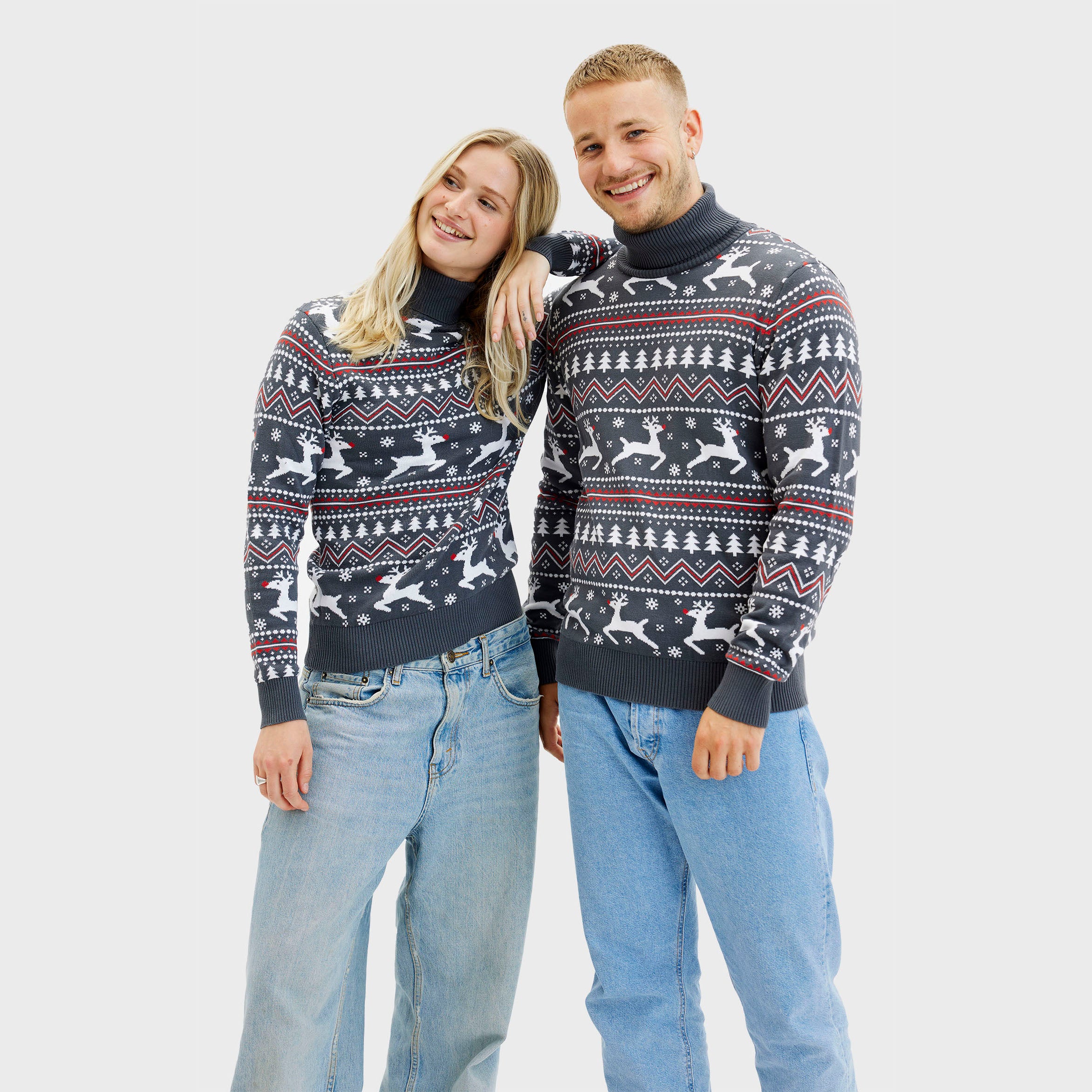 Den Stilede Highneck Julesweater i grå til herre