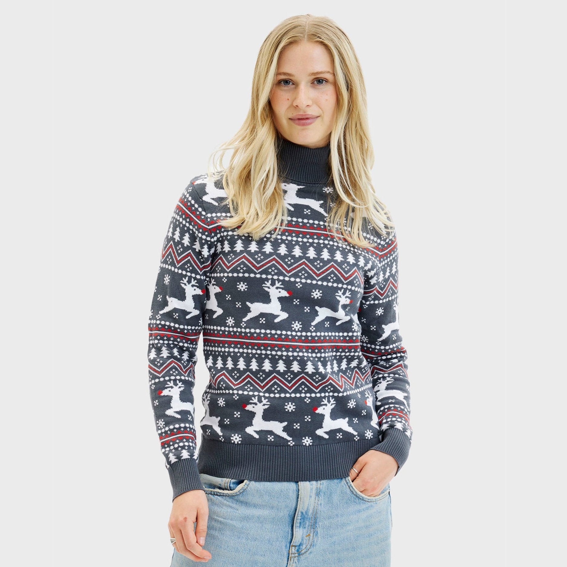 Den Stilede Highneck Julesweater i grå til dame