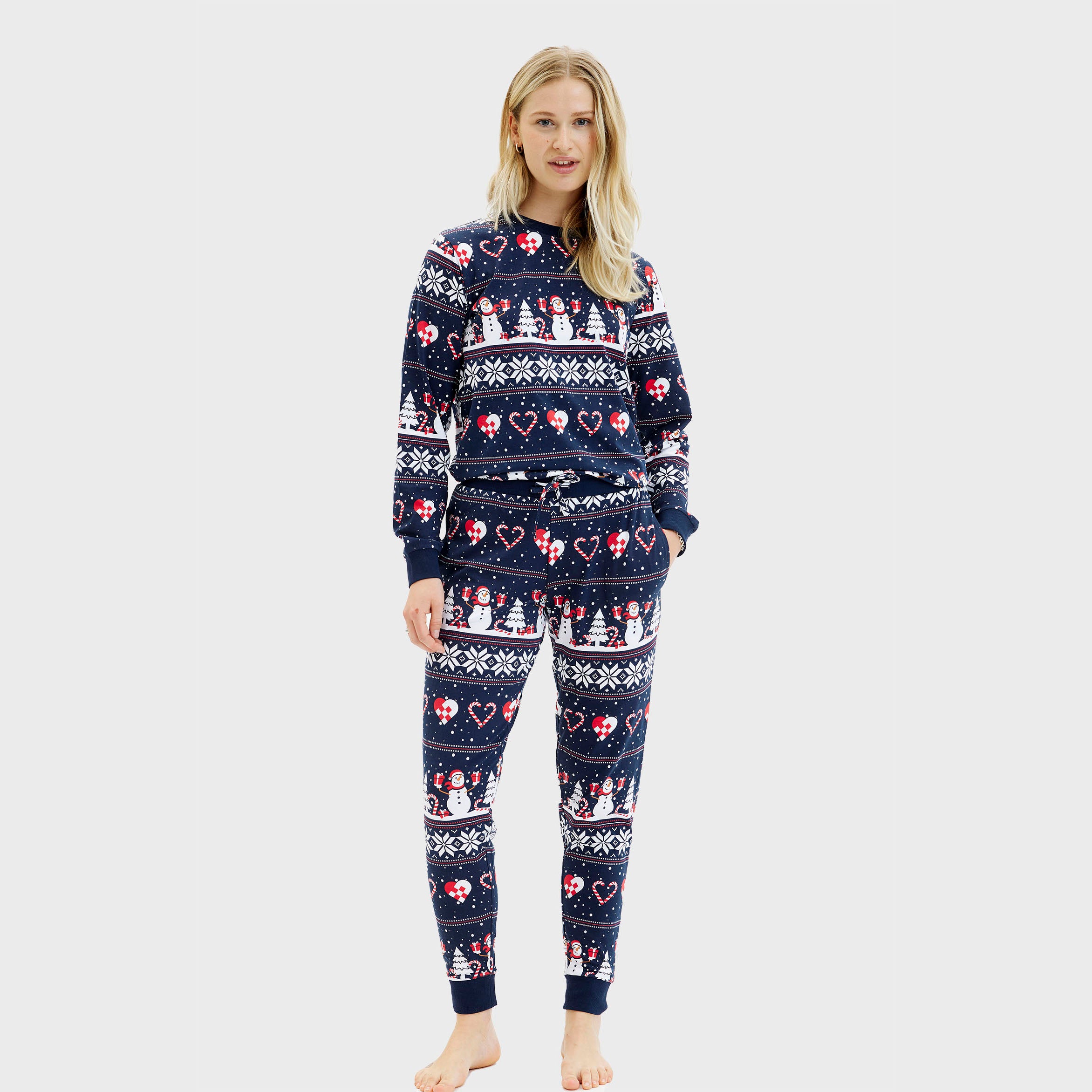 Julehjerte julepyjamas i blå til dame