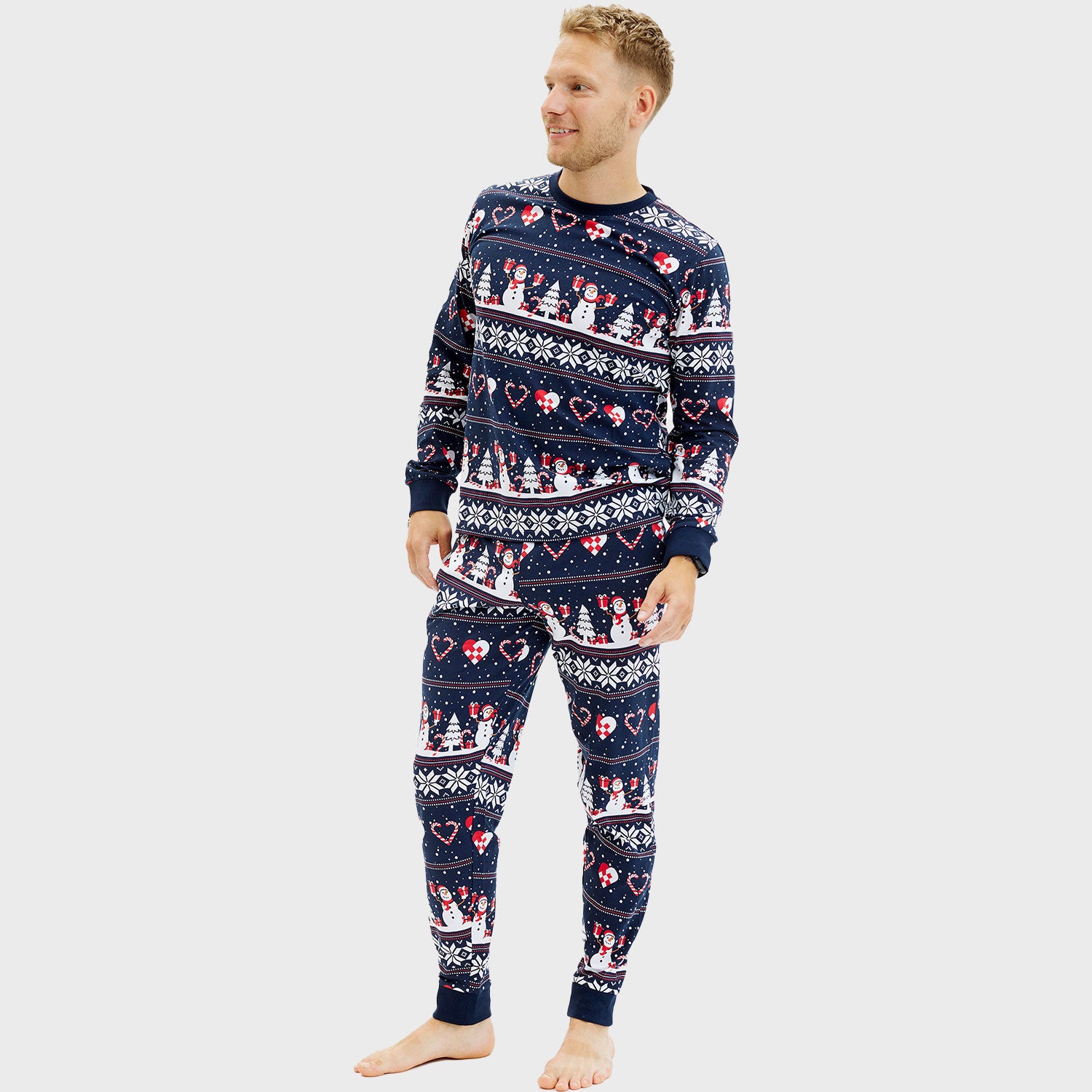Julehjerte julepyjamas i blå til herre
