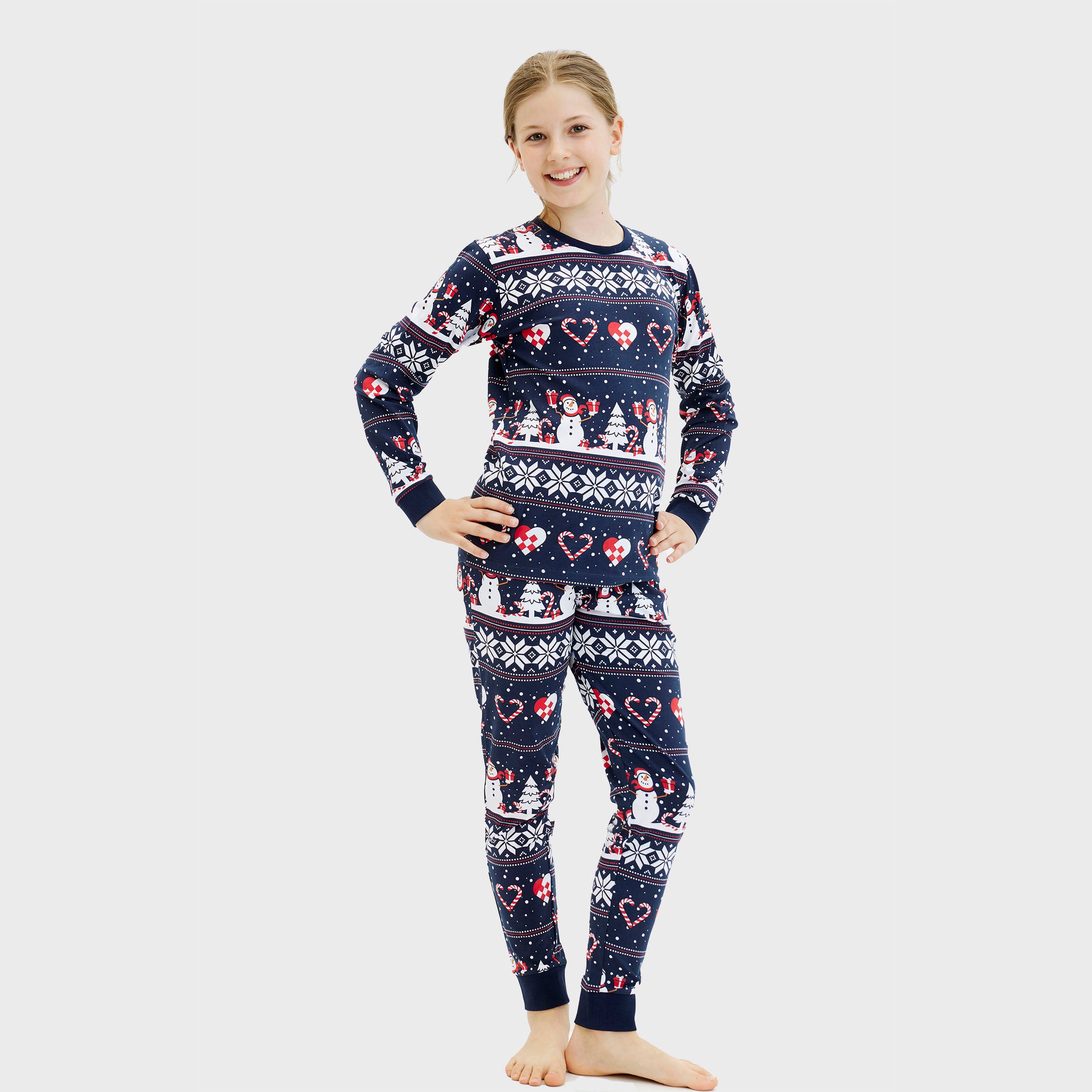 Julehjerte julepyjamas i blå til børn