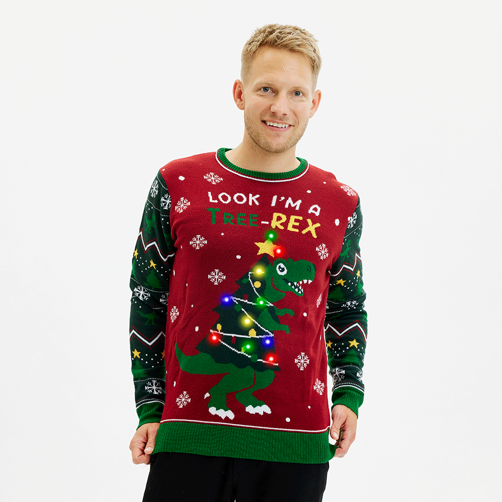 The Tree-REX Sweater med lys i rød til herre