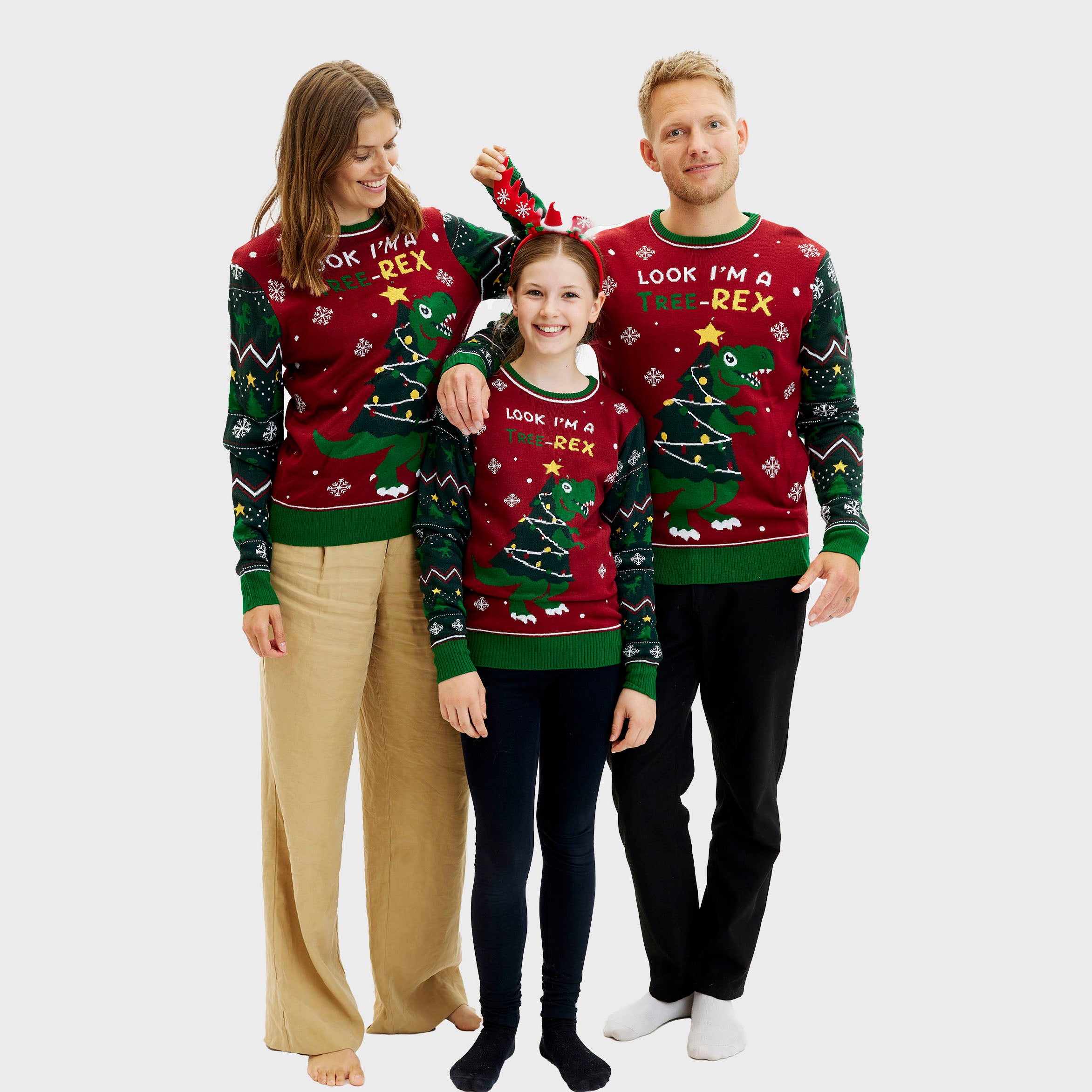 The Tree-REX Sweater med lys i rød