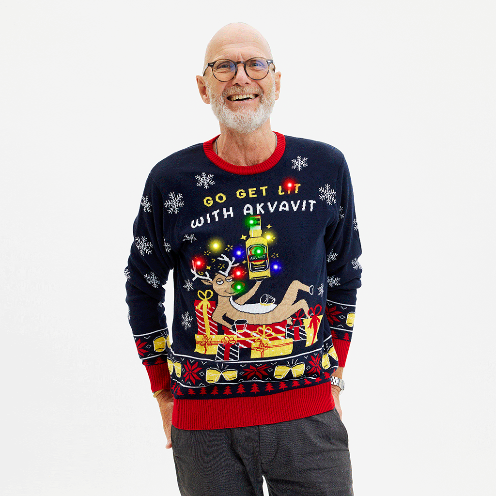 Akvavit julesweater med lys - Herre