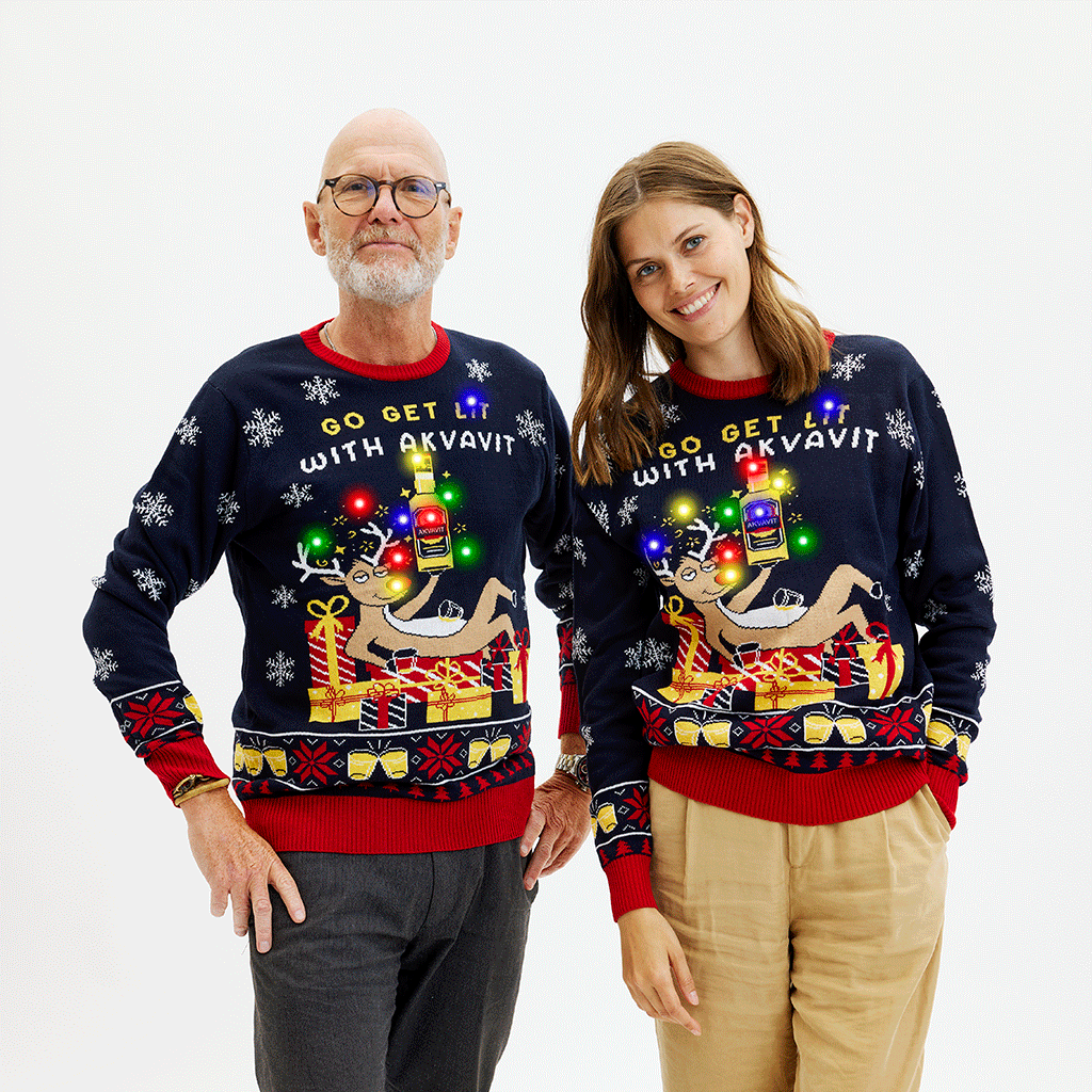 Akvavit julesweater med lys - Herre
