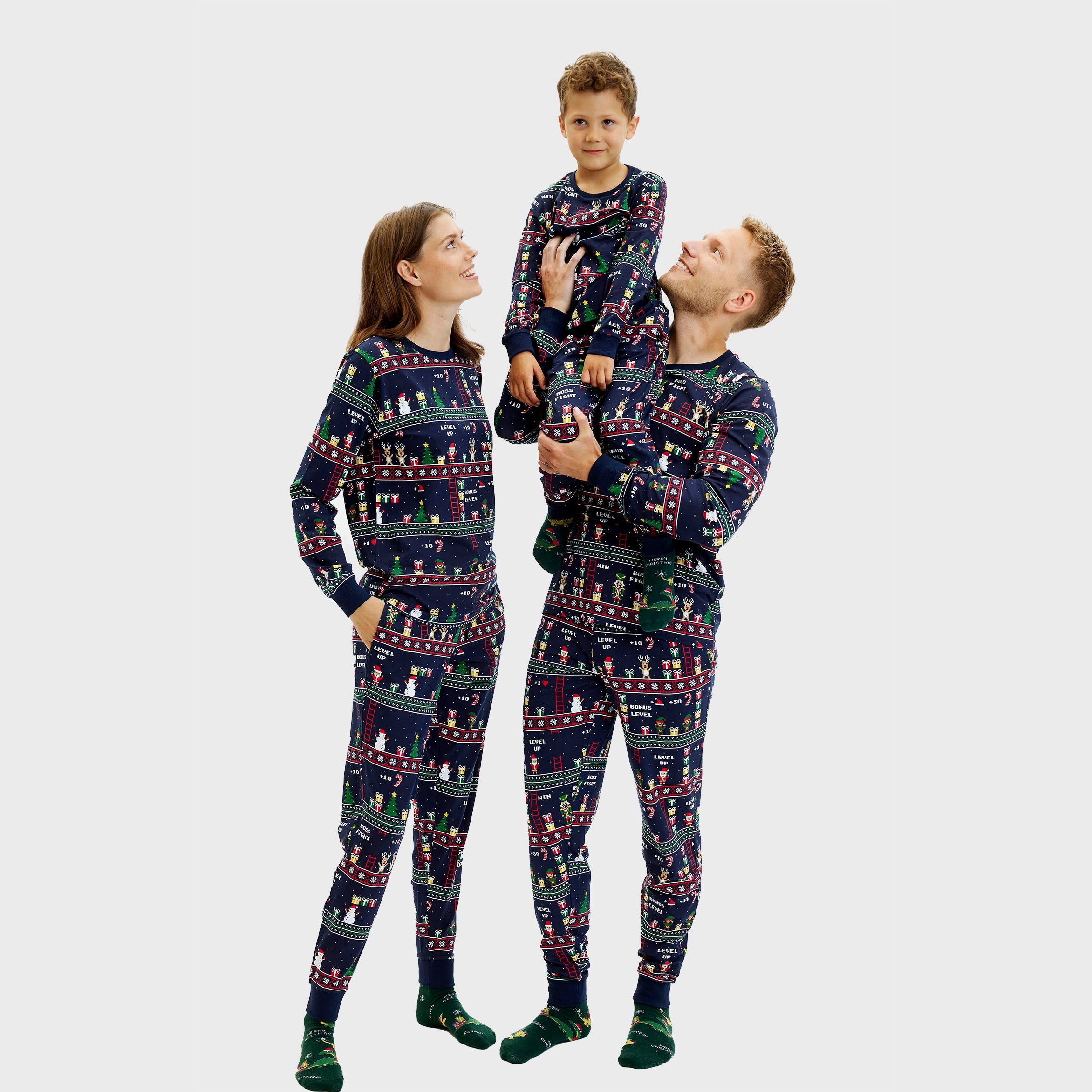 Vintage gamer julepyjamas i blå til herre