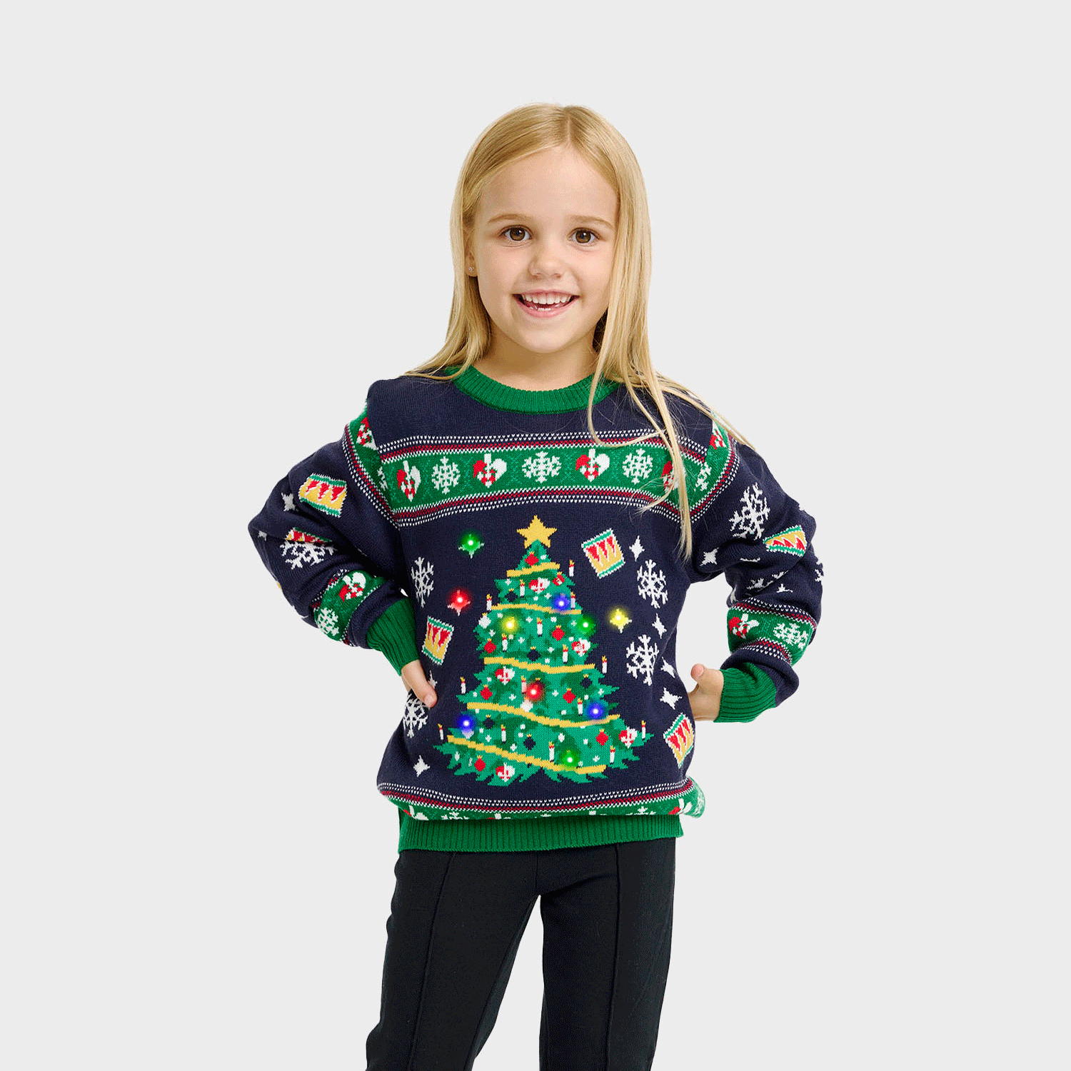 Juletræets Julesweater Navy LED til børn