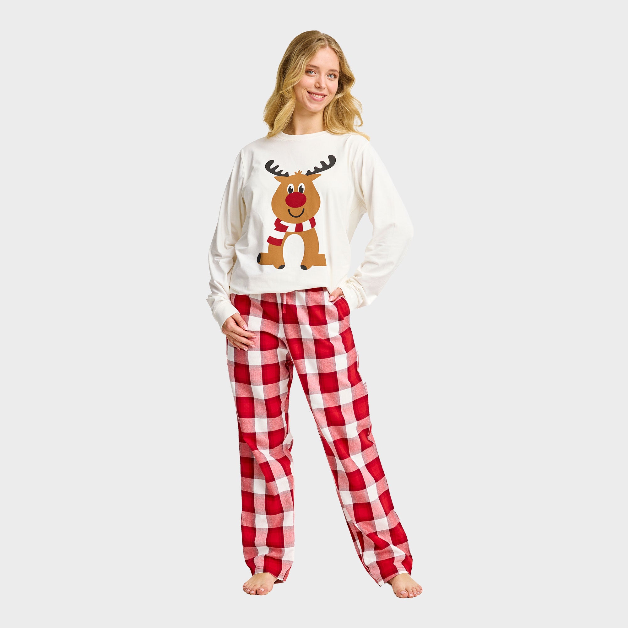 Rensdyrets flannel julepyjamas - Dame.