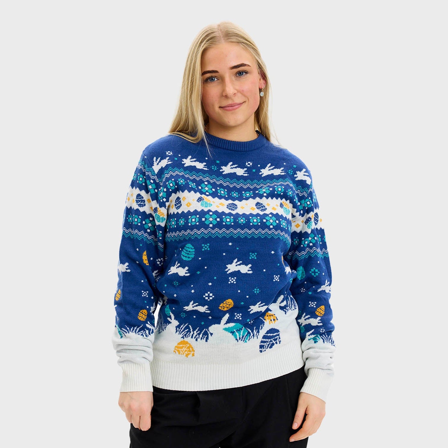 Den Cute Påskesweater Blå - Dame