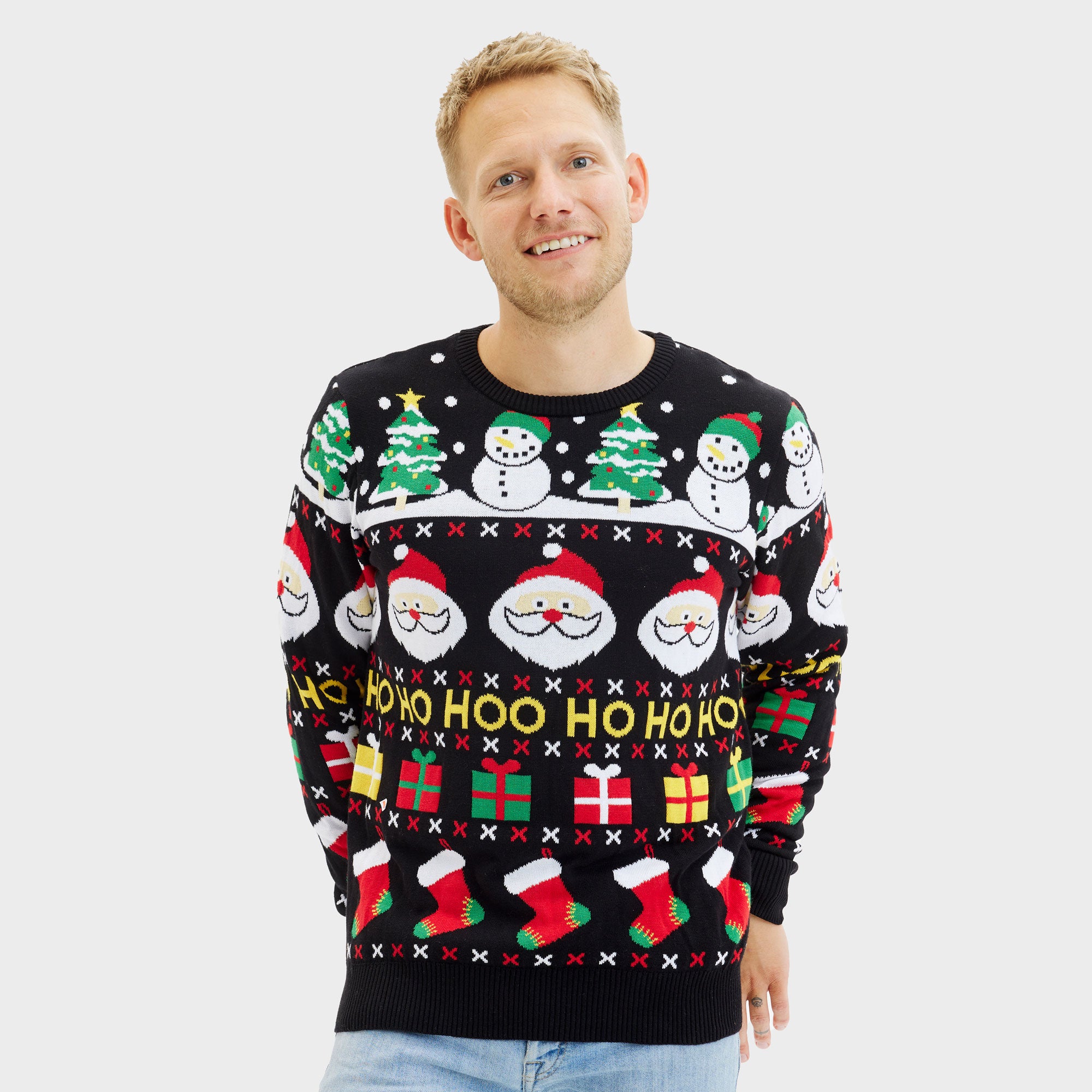 Den Glade Julesweater i sort til herre