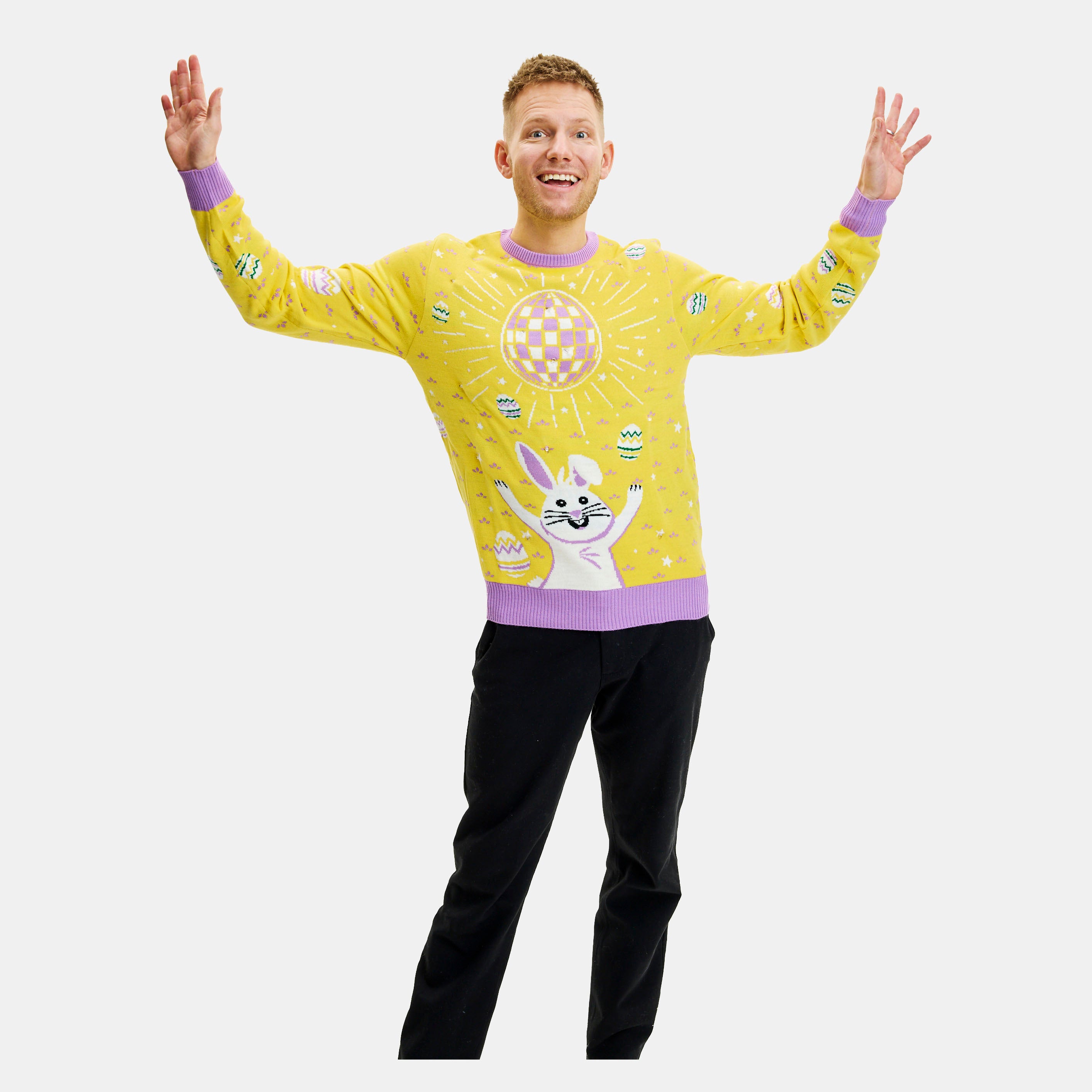 Disco Påskesweater LED Gul - Herre