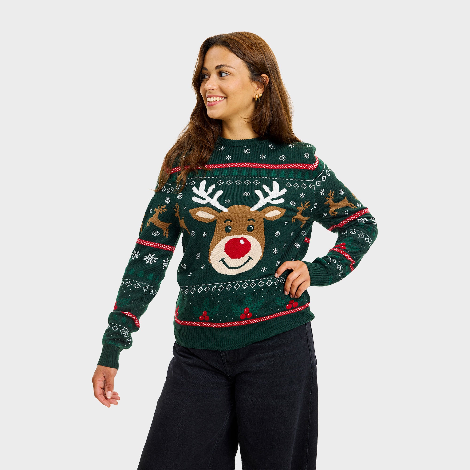 Rudolfs glade julesweater i grøn til dame