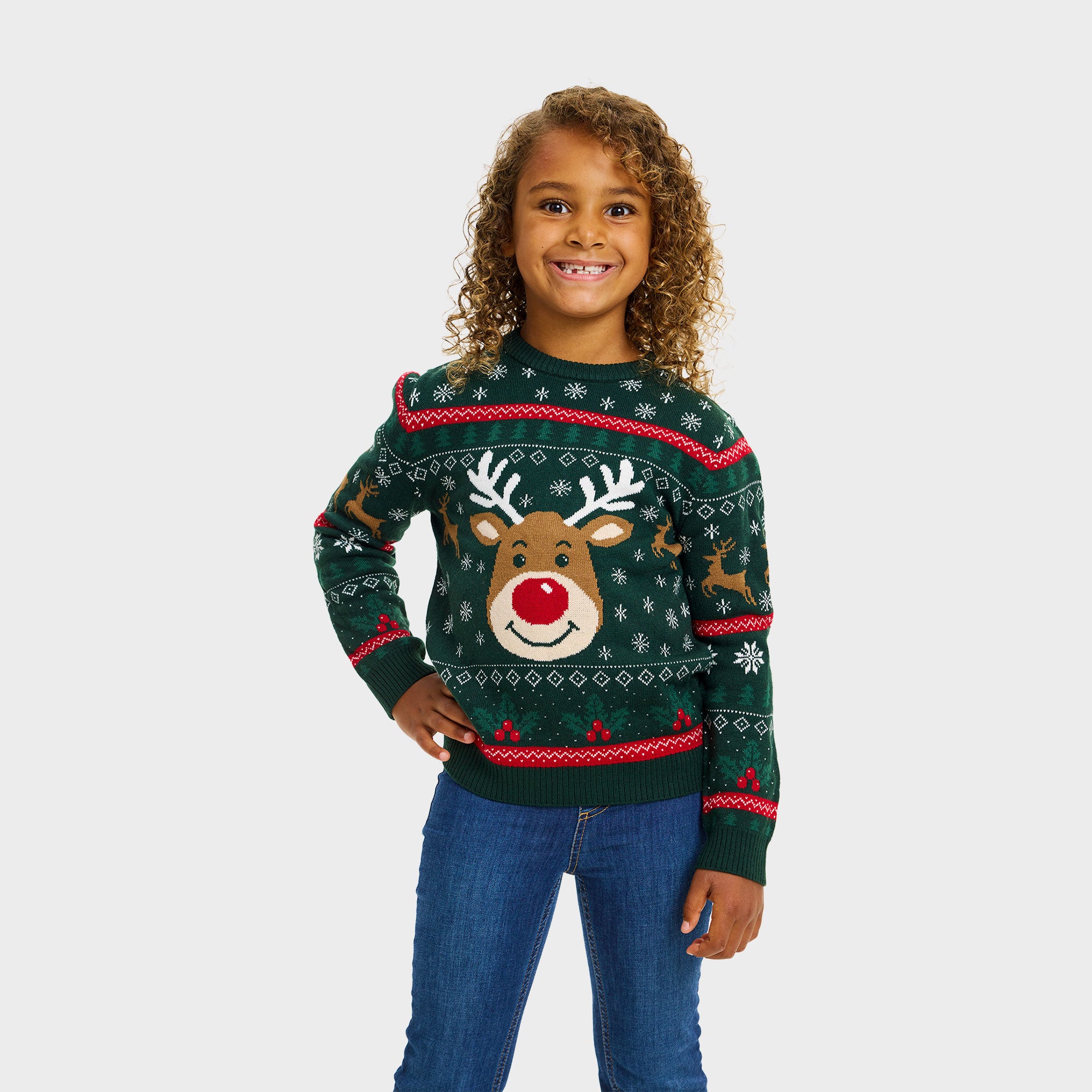Rudolfs glade julesweater i grøn til børn