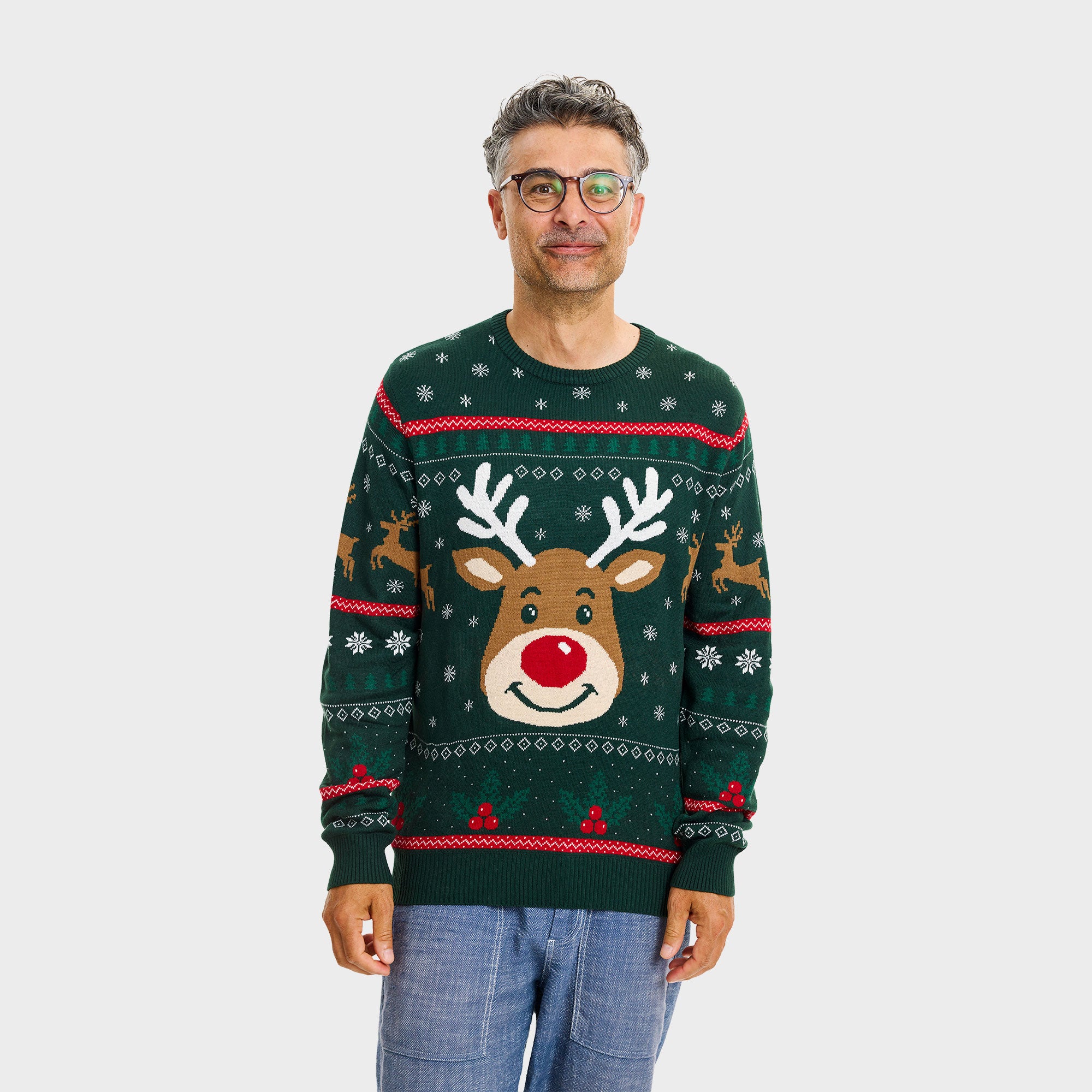Rudolfs glade julesweater i grøn til herre
