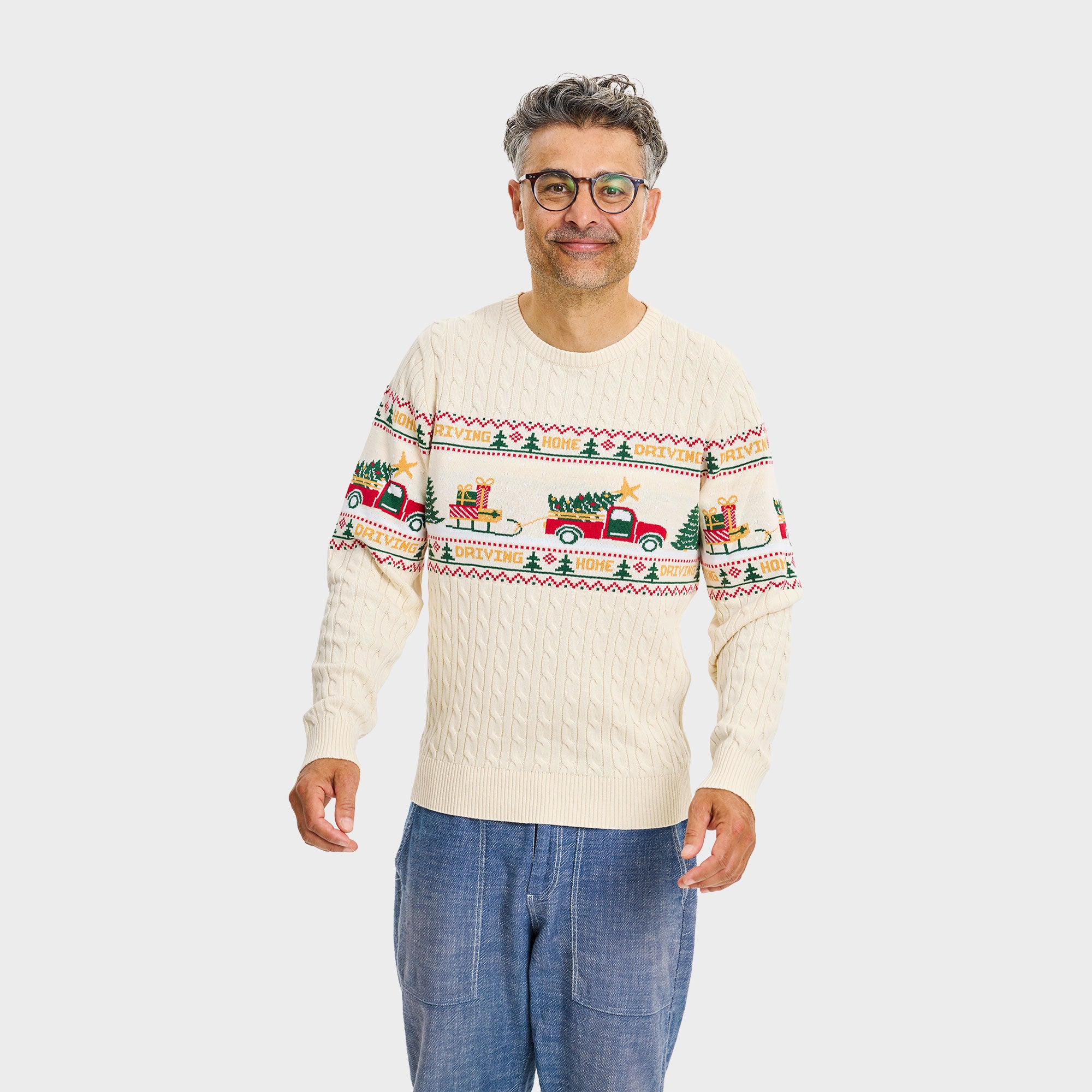 Driving home cable knit i beige til herre