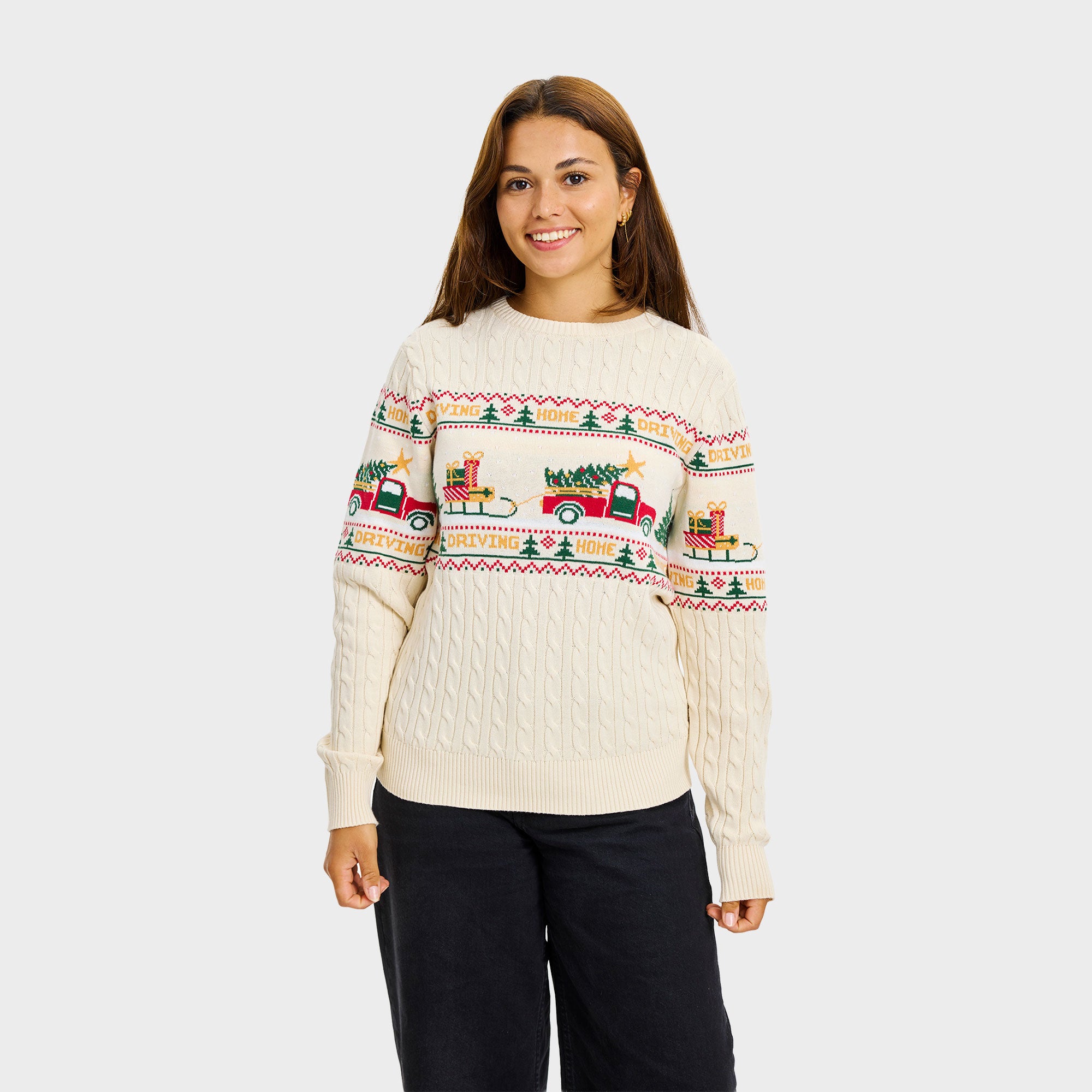 Driving home cable knit i beige til dame