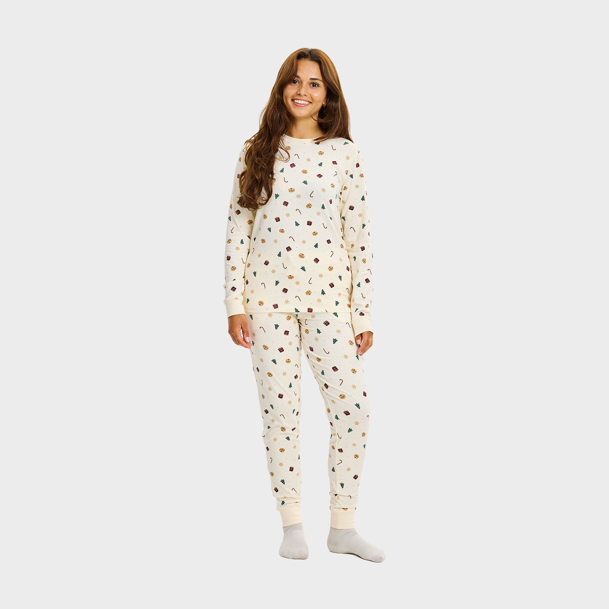Juledrøm julepyjamas beige til dame