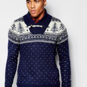 Blå julesweater med krave