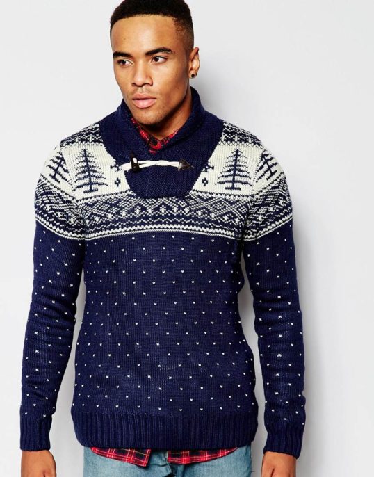 Blå julesweater med krave