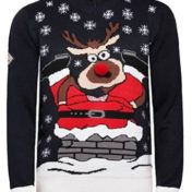 Julemand ned i skorten og rudolf i 3d - Julesweater