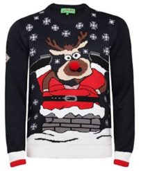 Julemand ned i skorten og rudolf i 3d - Julesweater