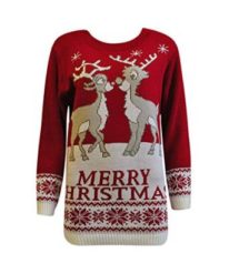 Rød julesweater med kyssende rensdyr